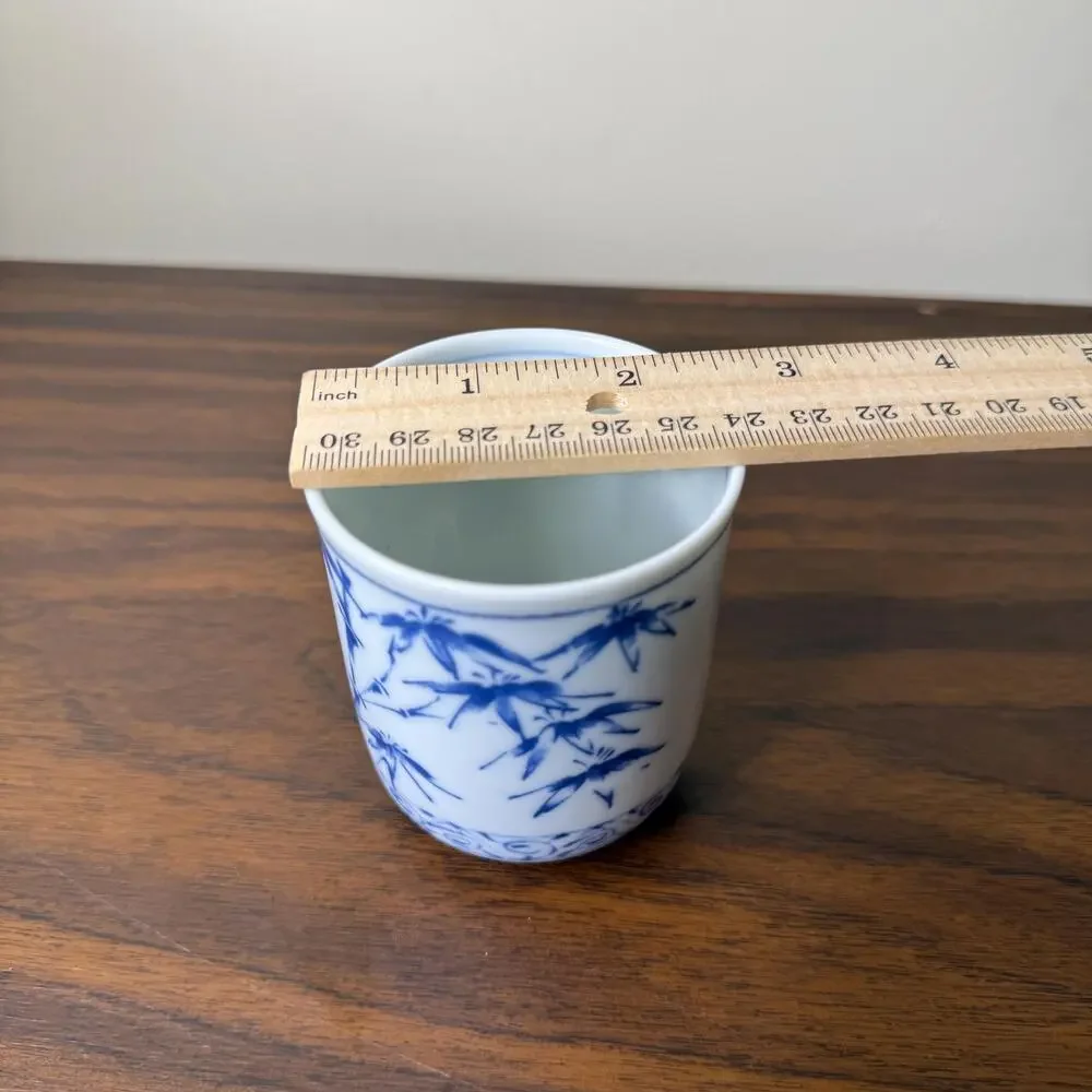 Vintage Japanese Bamboo Tea Cup Blue and White